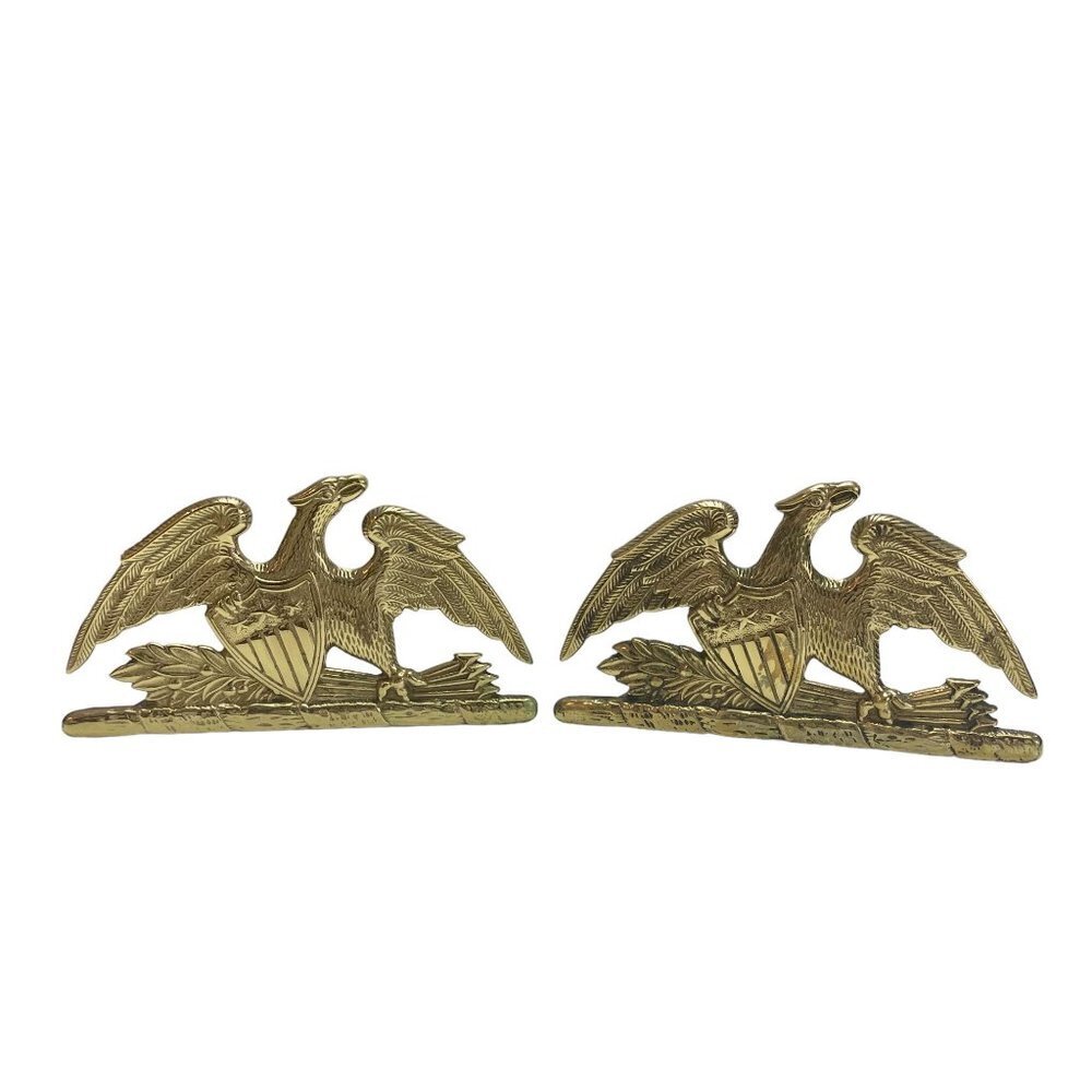 Virginia Metalcrafters Solid Brass Spread Wings American Eagle Bookends Set 1952